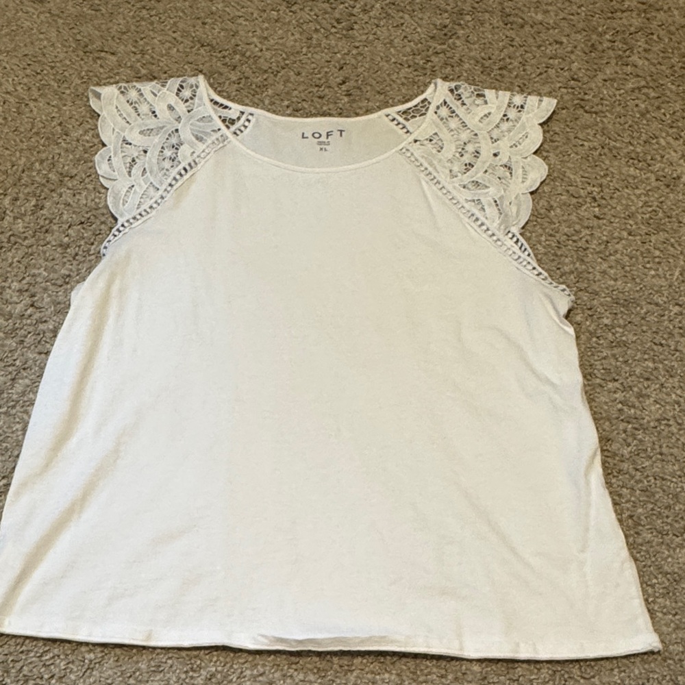 LOFT Ivory Lace Accent Blouse size XL